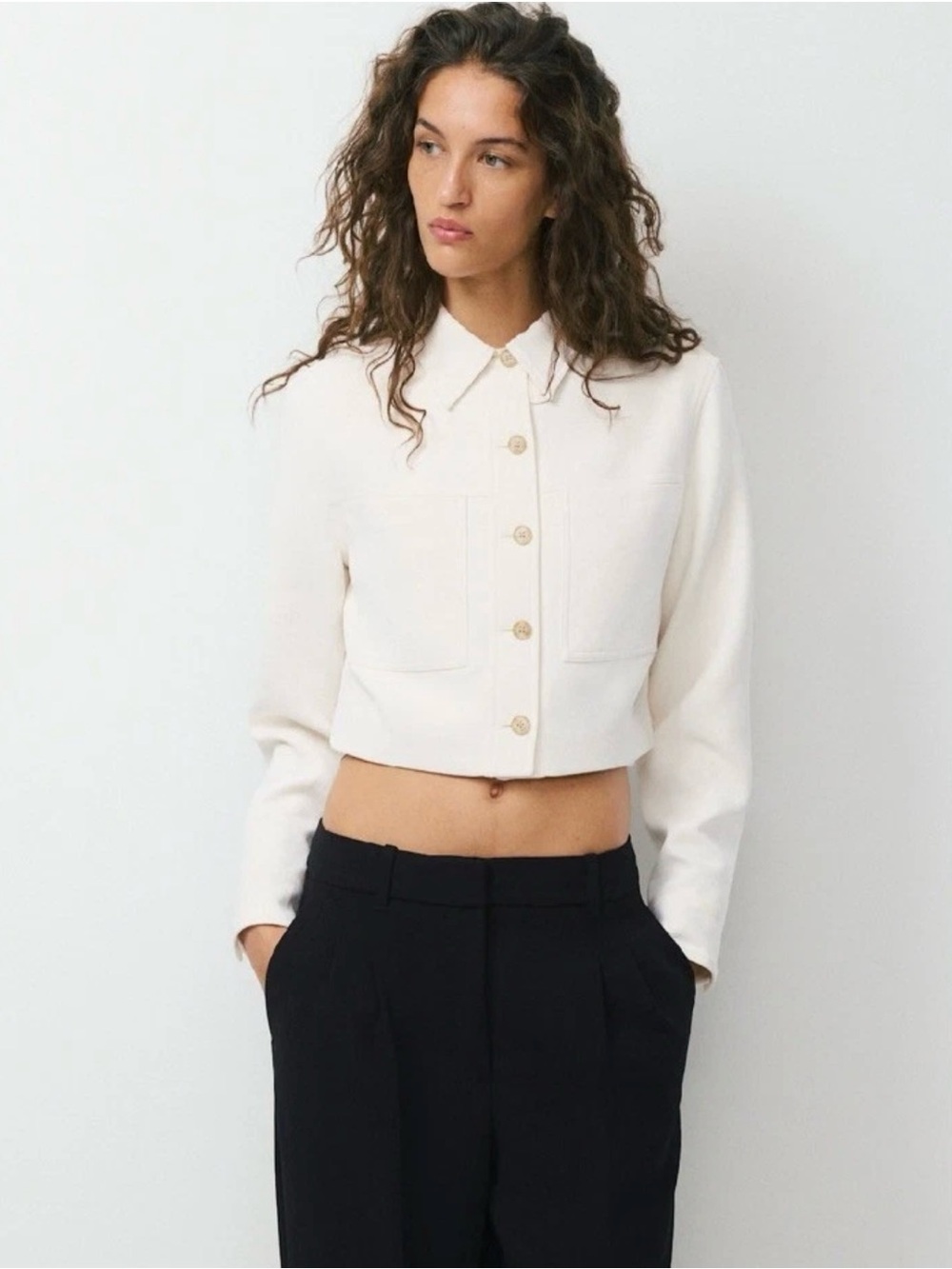 ARITZIA WILFRED LITTLE CROPPED JACKET LIGHT BIRCH Women's Medium Button Up White
